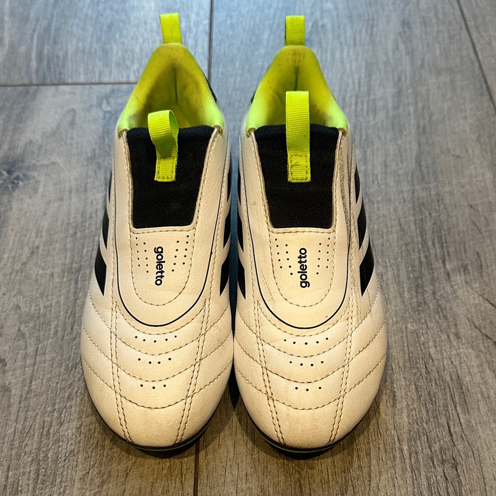 Adidas Goletto White and Black Cleats with Neon Accents, Youth Size 1